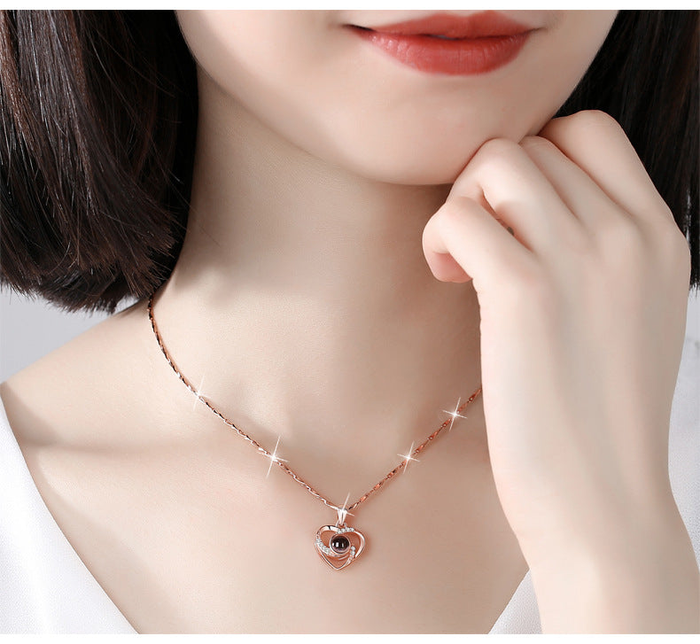 Photo Projection Necklace Heart Shaped Pendant S925 Silver LUZGRAPHICJEWELRY