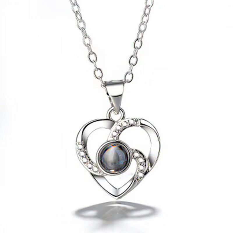 Photo Projection Necklace Heart Shaped Pendant S925 Silver LUZGRAPHICJEWELRY