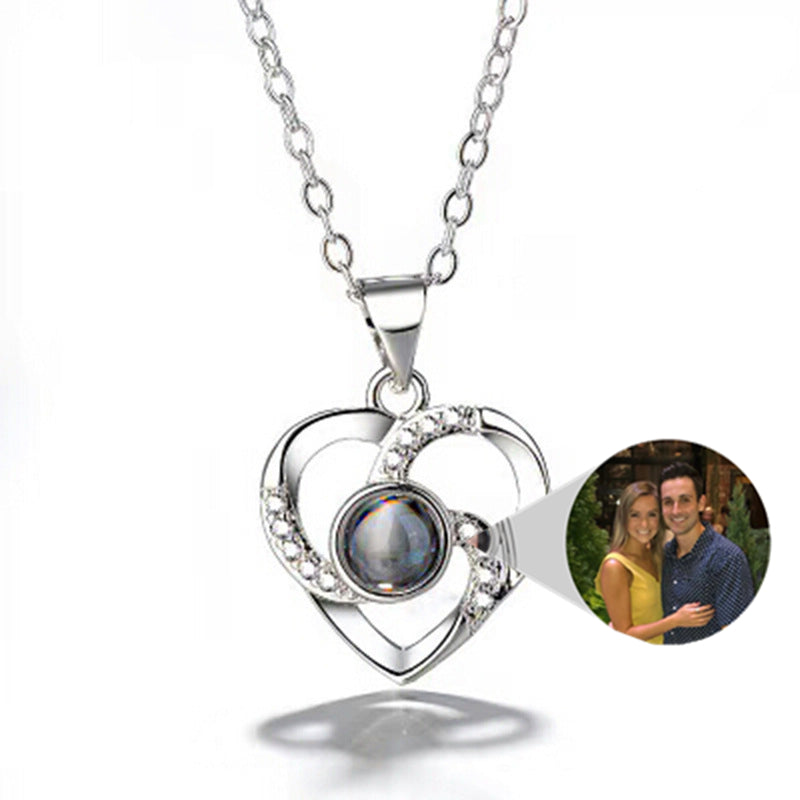 Photo Projection Necklace Heart Shaped Pendant S925 Silver LUZGRAPHICJEWELRY