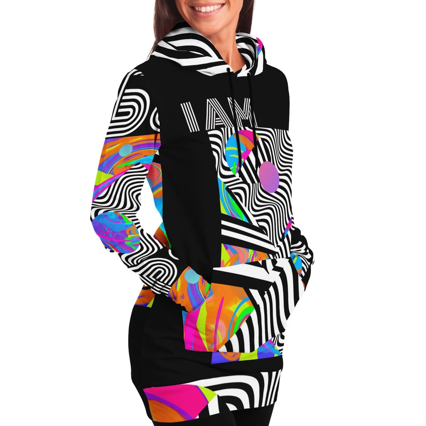 Psychedelic Optical Illusion Trippy Colors Athletic Longline Hoodie for Women HOO-DESIGN.SHOP