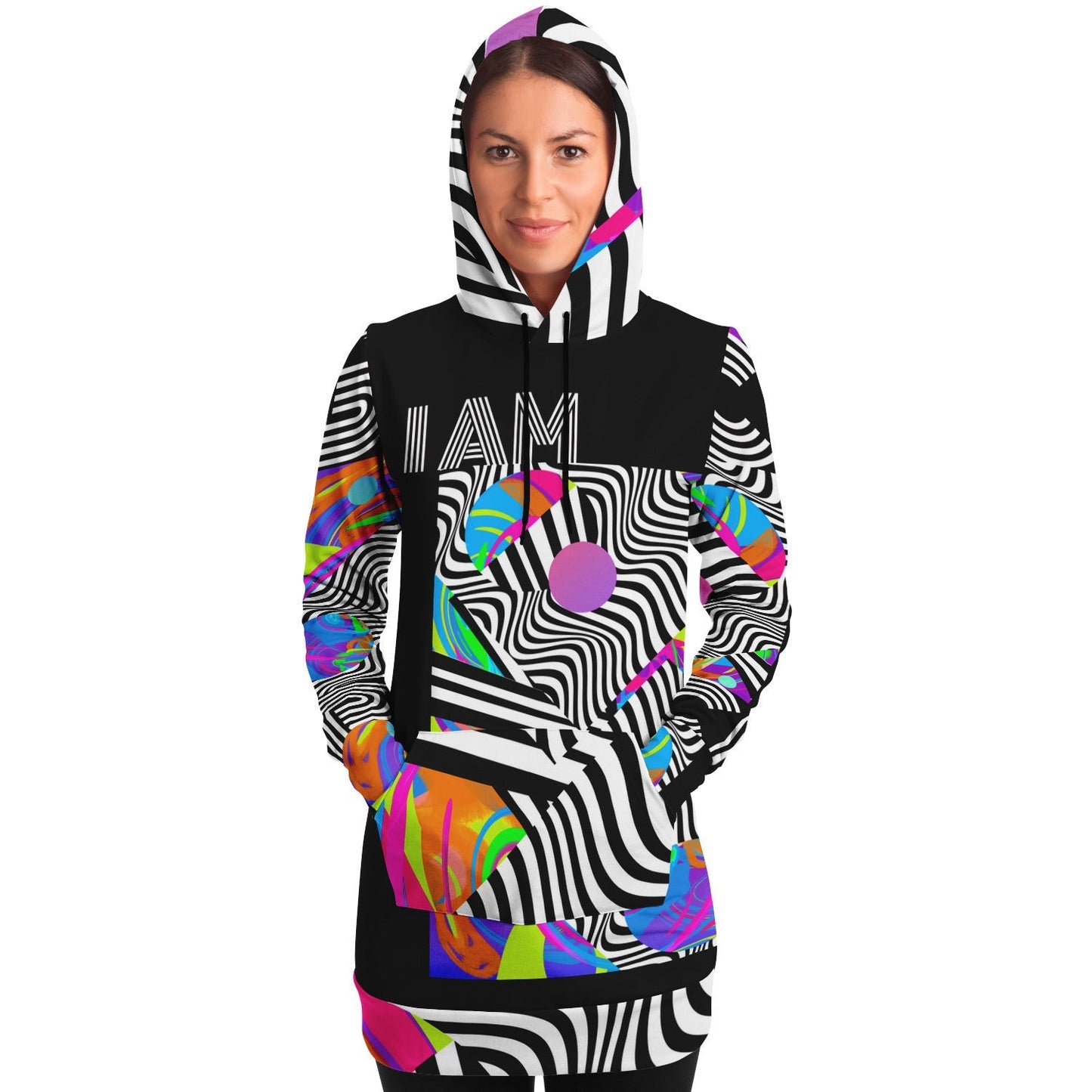 Psychedelic Optical Illusion Trippy Colors Athletic Longline Hoodie for Women HOO-DESIGN.SHOP