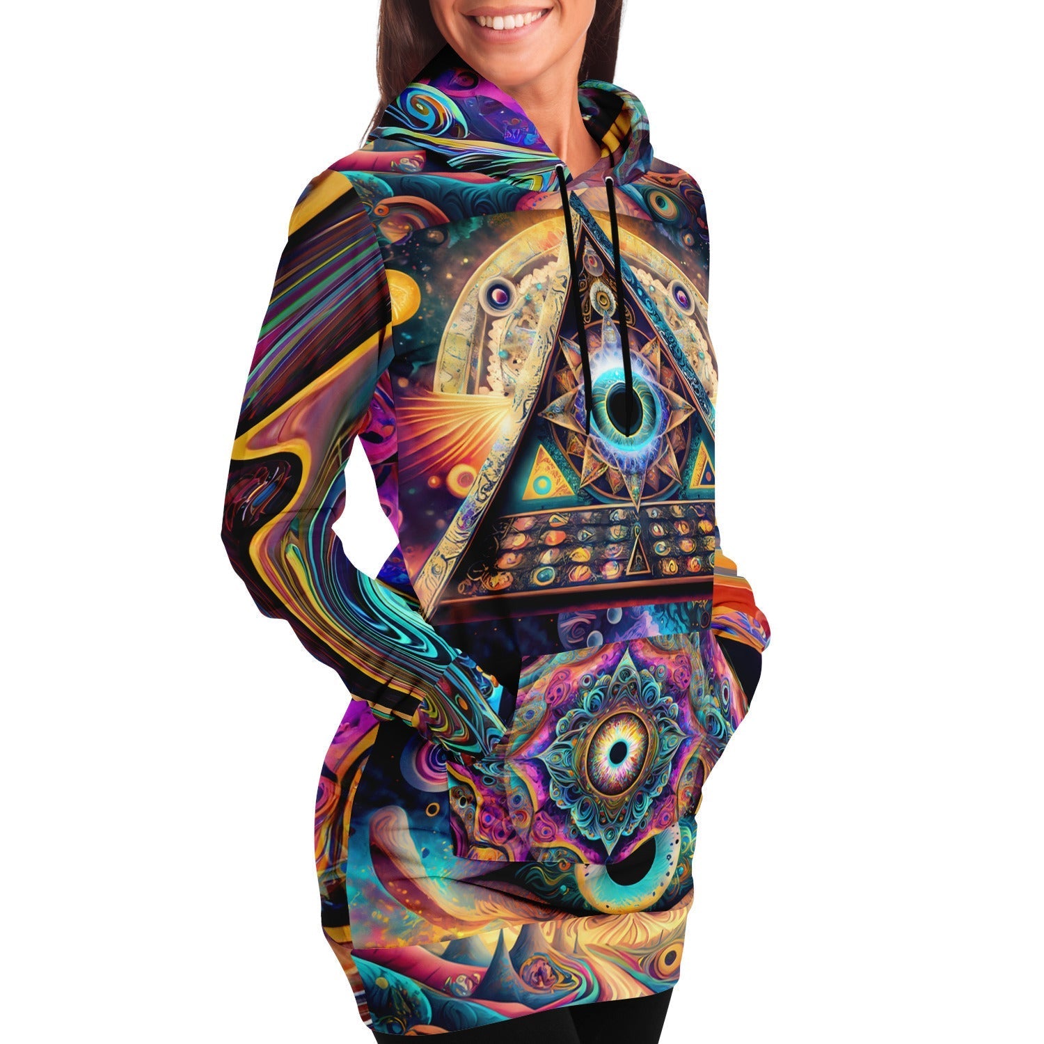 Psychedelic Trippy Aesthetic Outfit Athletic Longline Hoodie HOO-DESIGN.SHOP