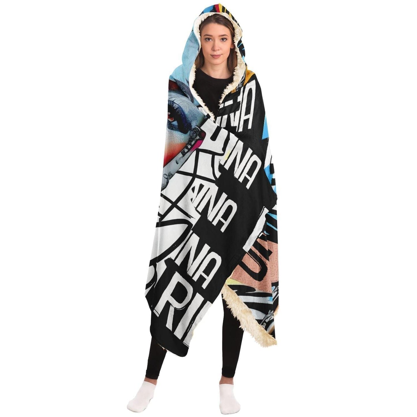 Rihanna Art Portrait Hooded Blanket HOO-DESIGN.SHOP