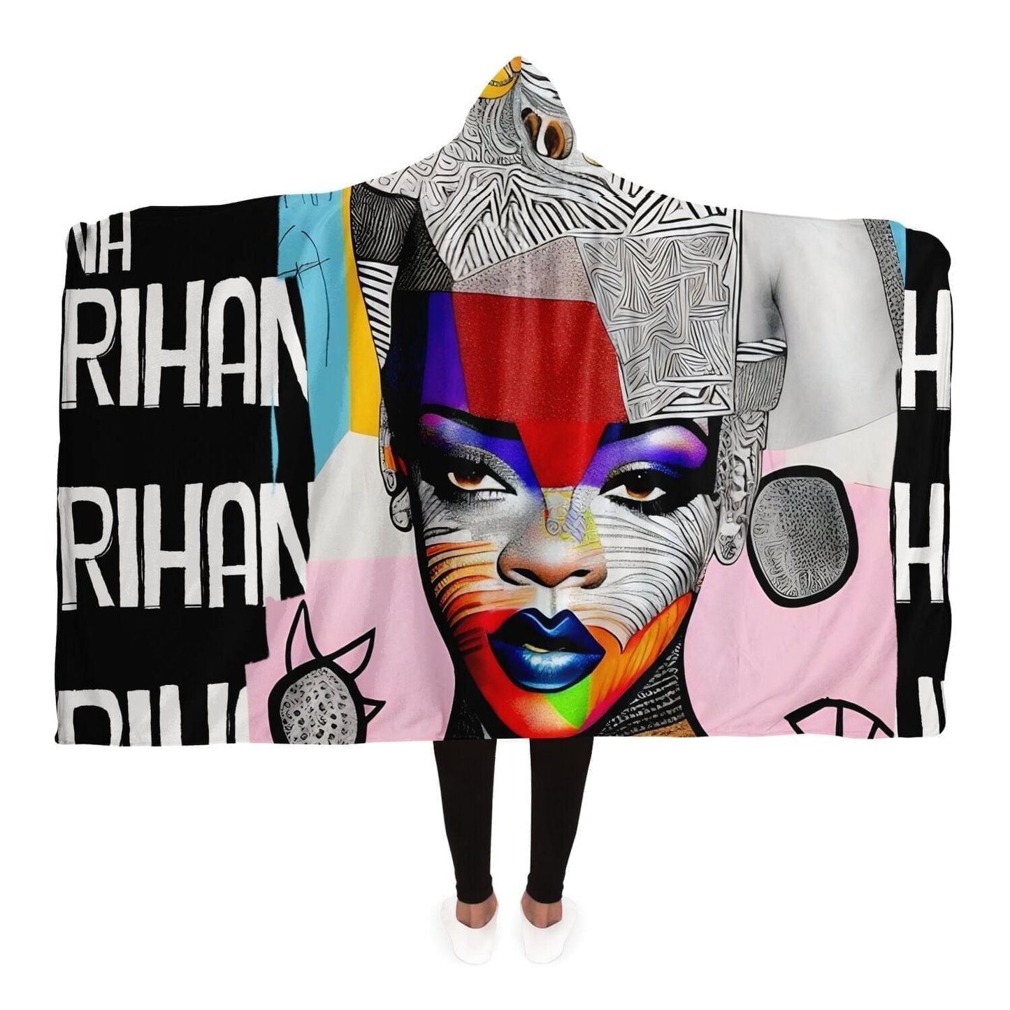 Rihanna Drawing Hooded Blanket Gift Idea HOO-DESIGN.SHOP