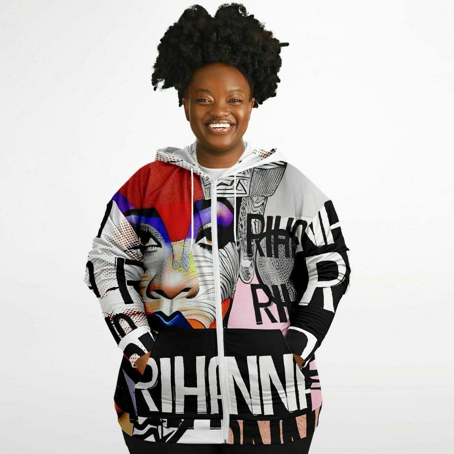Rihanna Drawing Portrait Plus-Size Zip Up Hoodie HOO-DESIGN.SHOP
