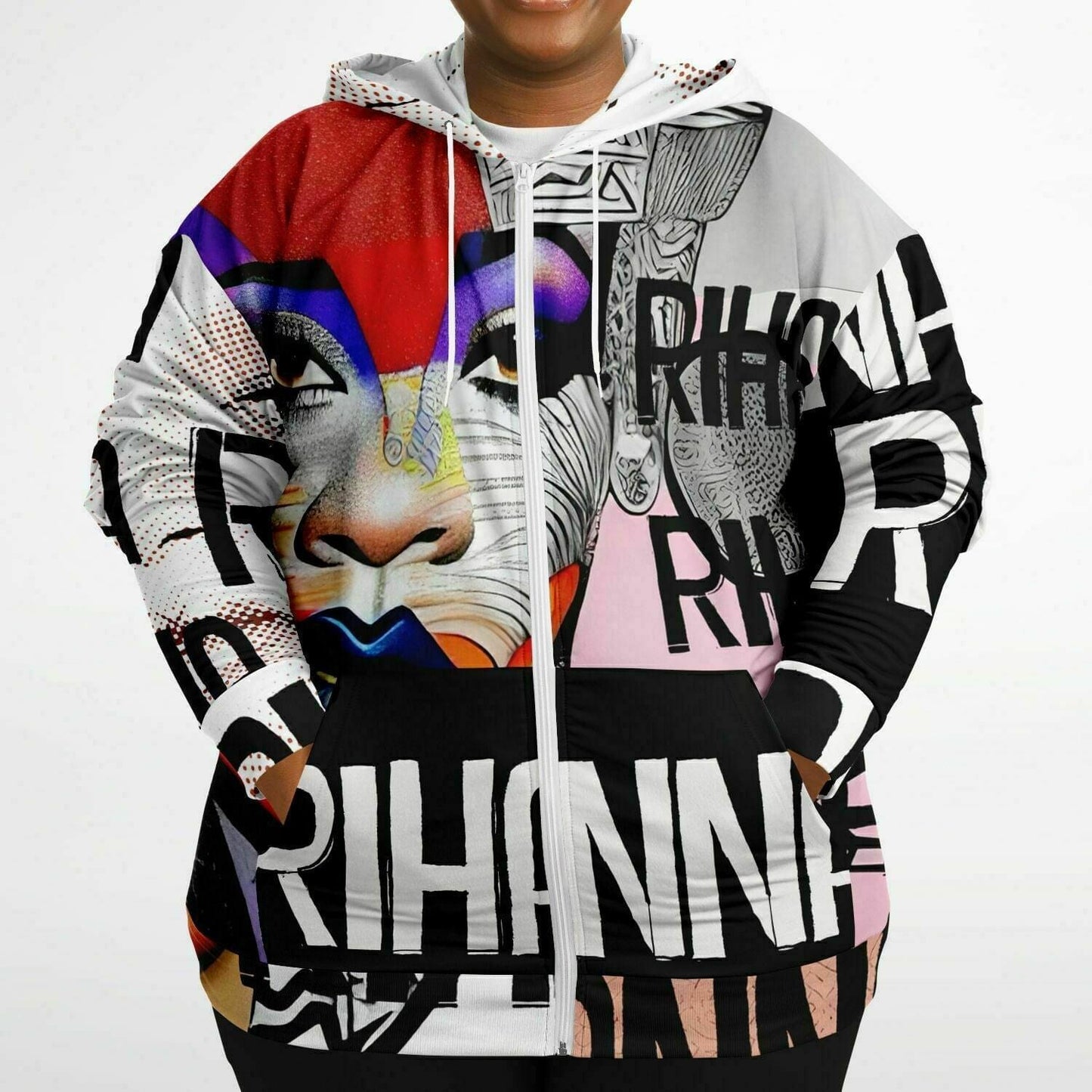 Rihanna Drawing Portrait Plus-Size Zip Up Hoodie HOO-DESIGN.SHOP
