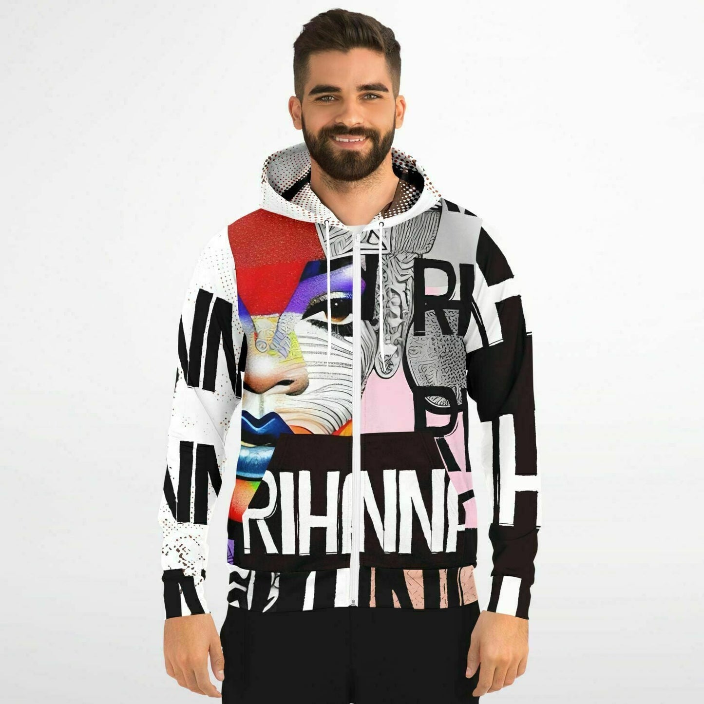 Rihanna Drawing Portrait Street Style Zip-Up Hoodie HOO-DESIGN SHOP