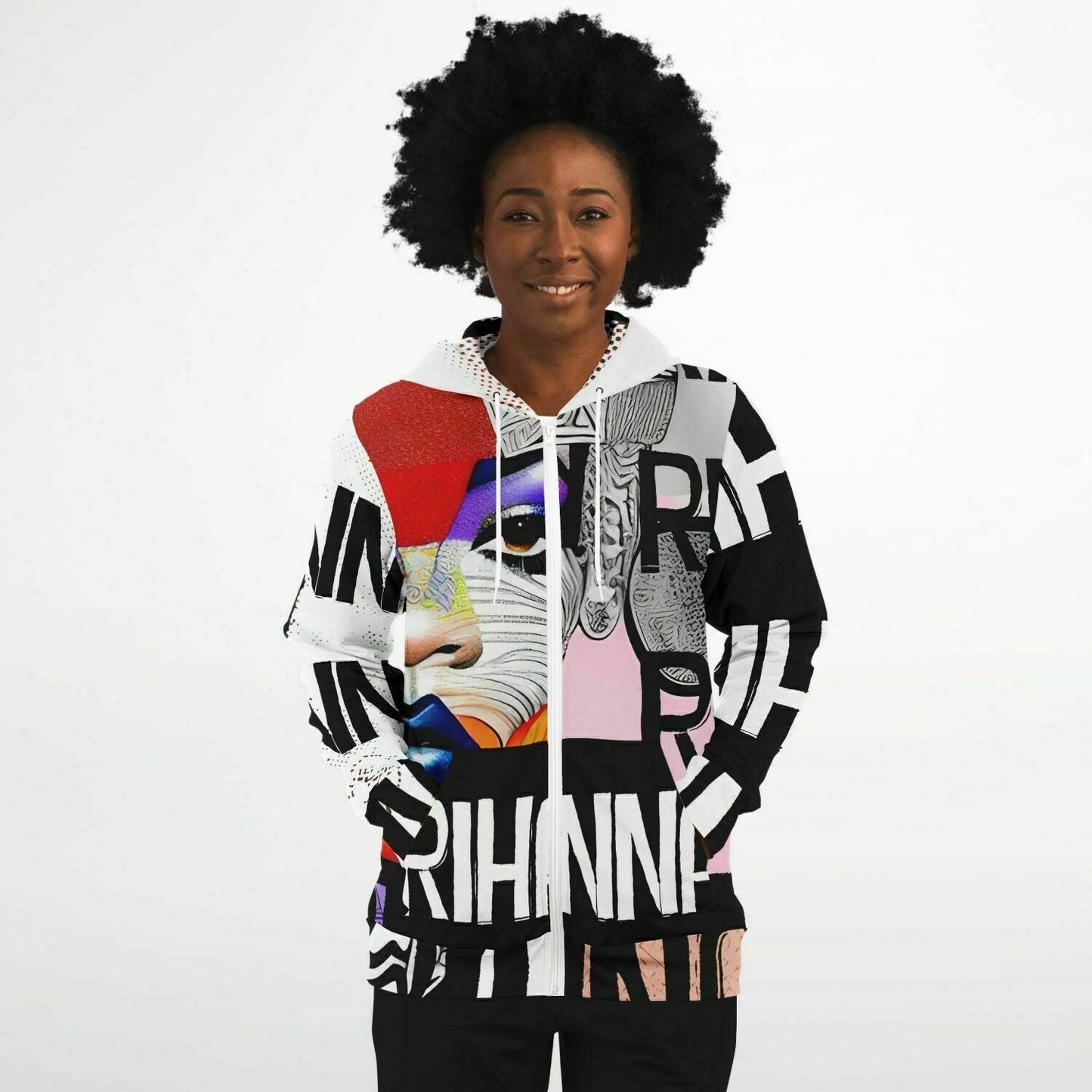Rihanna Drawing Portrait Street Style Zip-Up Hoodie HOO-DESIGN SHOP