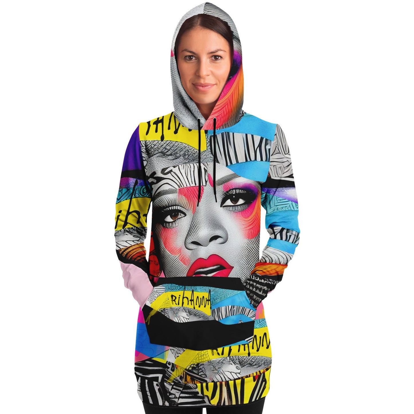 Rihanna Drawing Street Style Outfit Athletic Longline Hoodie Dress HOO-DESIGN.SHOP