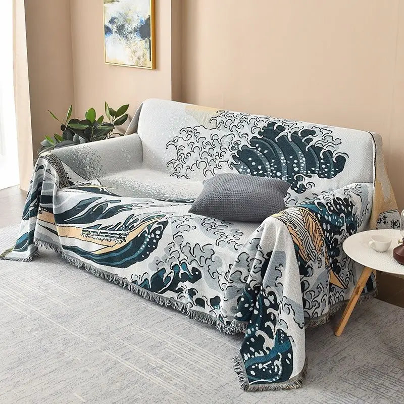 Hokusai Japanese Ukiyo-e Artist The Great Wave Off Kanagawa Sofa Blanket Throw