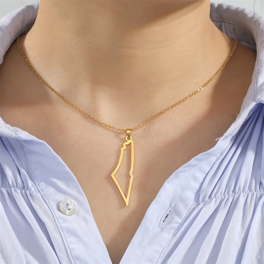 Israel Map Necklaces for Women Men Stainless Steel Israel Country Necklace Choker Chain Hollow Map Israel Jewelry Gifts