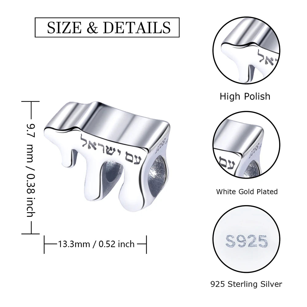 Judaica Jewish Beads 925 Sterling Silver Charms for Women Bracelets Jewelry Making