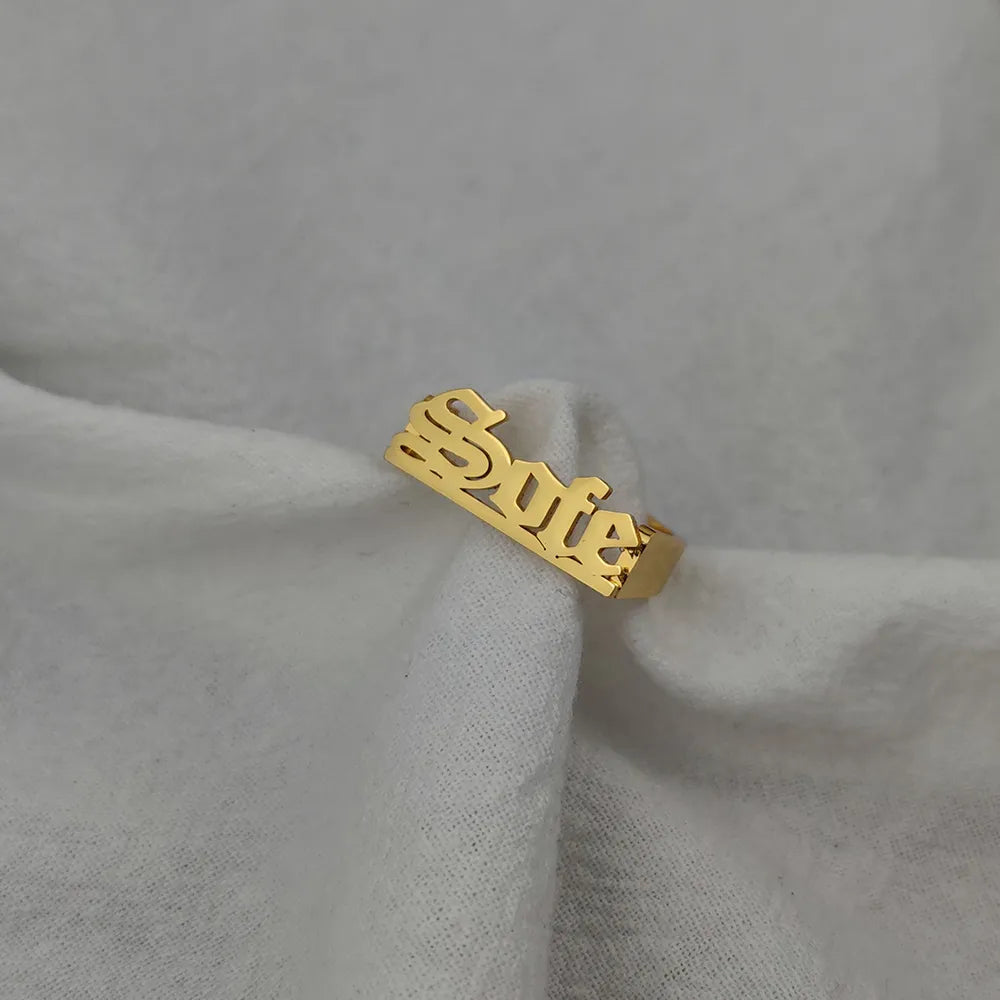 Customized Ring Ancient English Name Men Women Gold Ring Jewelry Gifts Stainless Steel Ring Personalized Couple