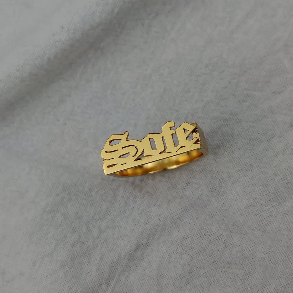 Customized Ring Ancient English Name Men Women Gold Ring Jewelry Gifts Stainless Steel Ring Personalized Couple