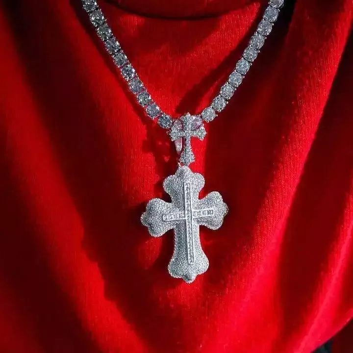 Hip Hop Men Jewelry Iced Out Bling Cubic Zircon Double Cross Shape Pendant