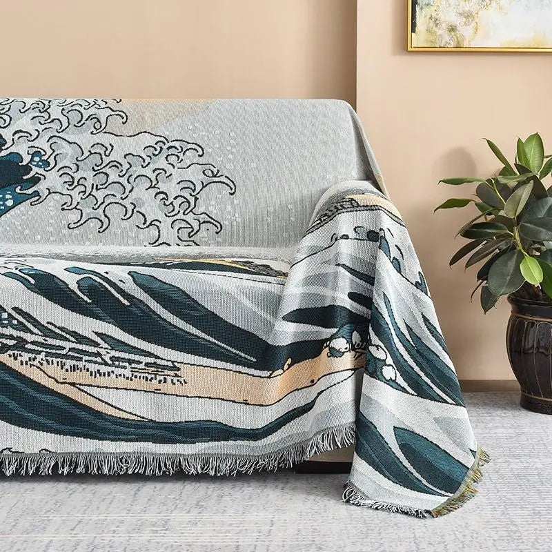 Hokusai Japanese Ukiyo-e Artist The Great Wave Off Kanagawa Sofa Blanket Throw