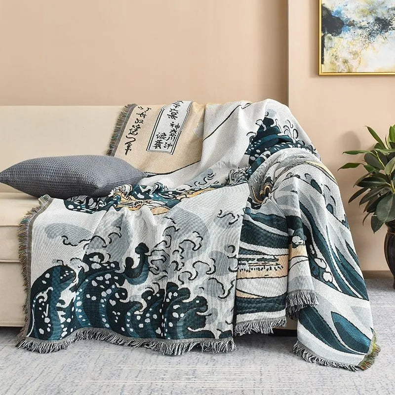 Hokusai Japanese Ukiyo-e Artist The Great Wave Off Kanagawa Sofa Blanket Throw