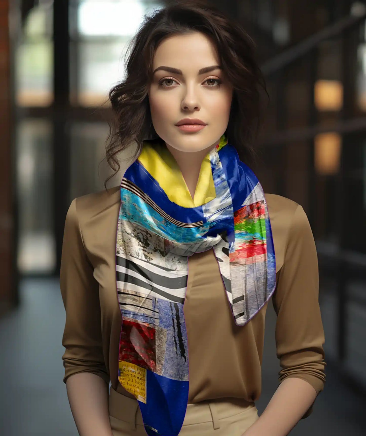 Pure Silk Scarf PEACE paper collage