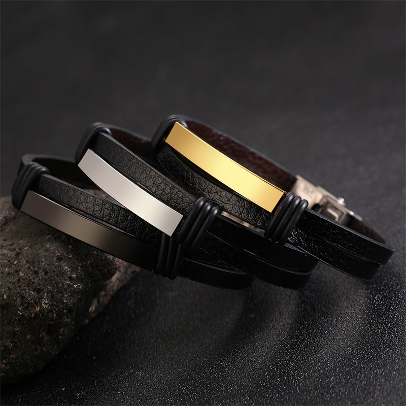 Stainless Steel Leather Bracelet - Personalized Bracelet for Men LUZGRAPHICJEWELRY