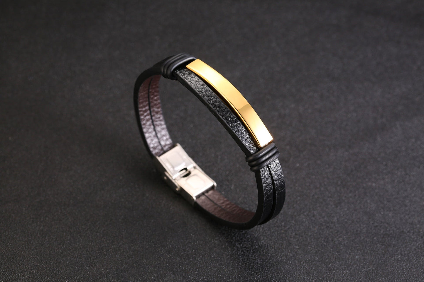 Stainless Steel Leather Bracelet - Personalized Bracelet for Men LUZGRAPHICJEWELRY