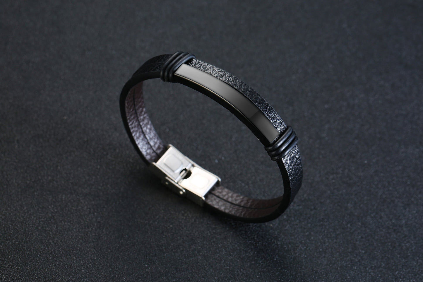 Stainless Steel Leather Bracelet - Personalized Bracelet for Men LUZGRAPHICJEWELRY