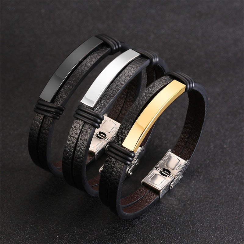 Stainless Steel Leather Bracelet - Personalized Bracelet for Men LUZGRAPHICJEWELRY