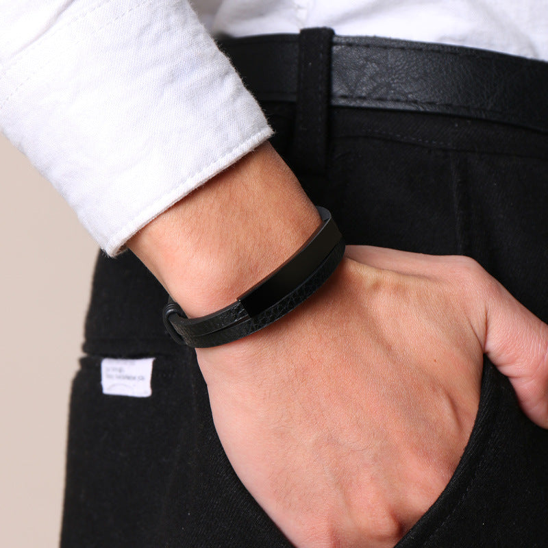 Stainless Steel Leather Bracelet - Personalized Bracelet for Men LUZGRAPHICJEWELRY