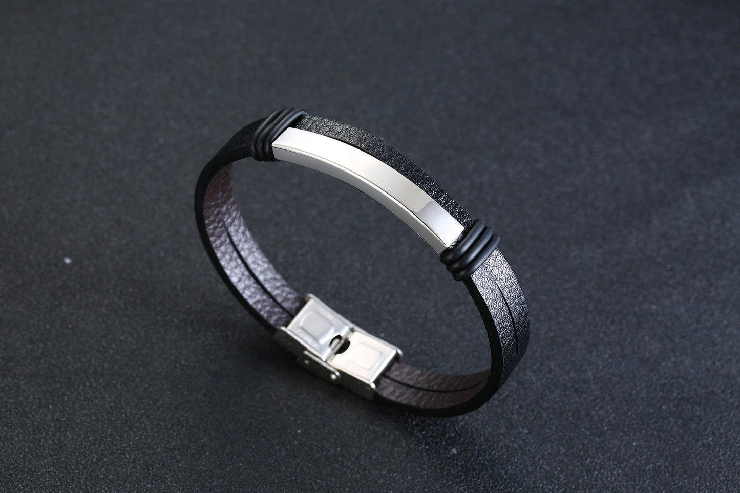 Stainless Steel Leather Bracelet - Personalized Bracelet for Men LUZGRAPHICJEWELRY
