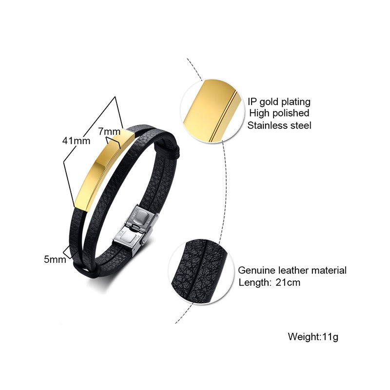 Stainless Steel Leather Bracelet - Personalized Bracelet for Men LUZGRAPHICJEWELRY