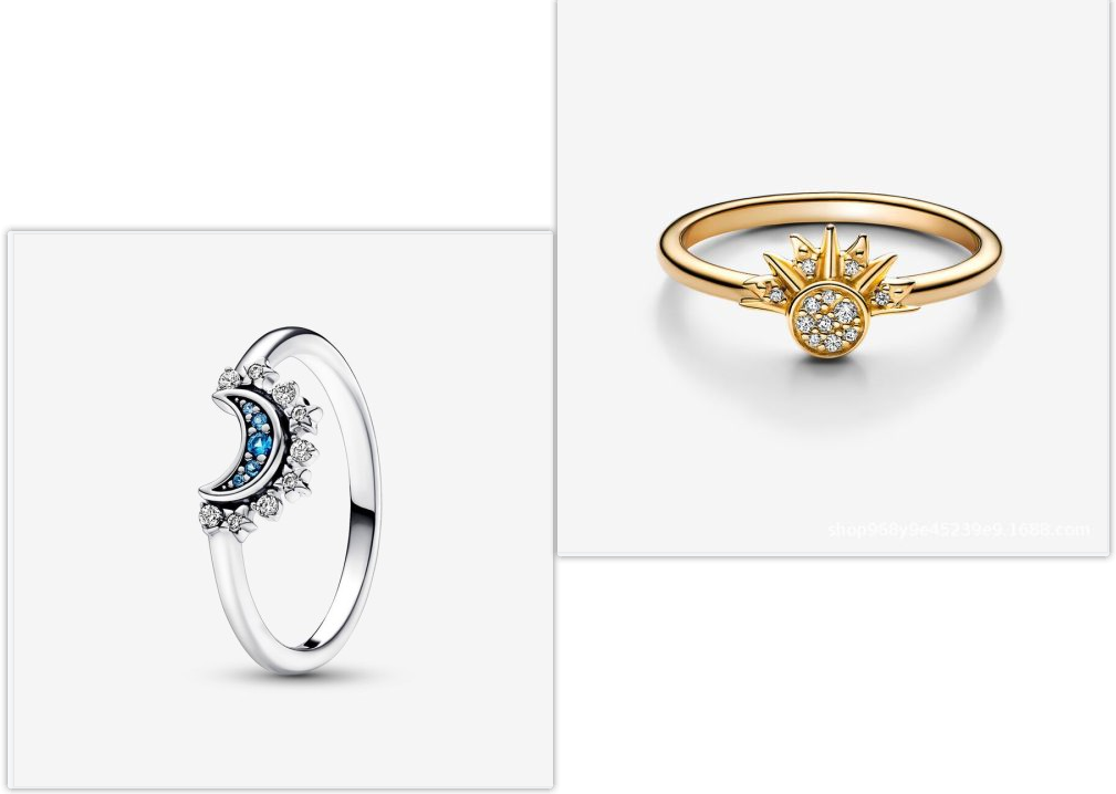 Sterling Silver Rising Sun Ring Shining Blue Moon Combination Two-in-one LUZGRAPHICJEWELRY