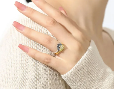 Sterling Silver Rising Sun Ring Shining Blue Moon Combination Two-in-one LUZGRAPHICJEWELRY