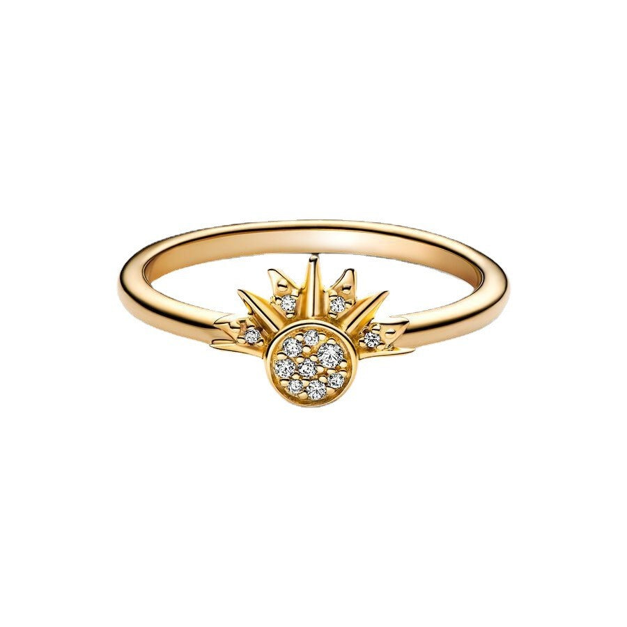 Sterling Silver Rising Sun Ring Shining Blue Moon Combination Two-in-one LUZGRAPHICJEWELRY