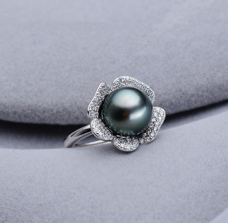 Tahiti Black Pearl Ring 9-10mm Ring 925 Silver Seawater Pearl Ring LUZGRAPHICJEWELRY