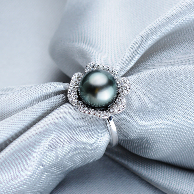 Tahiti Black Pearl Ring 9-10mm Ring 925 Silver Seawater Pearl Ring LUZGRAPHICJEWELRY
