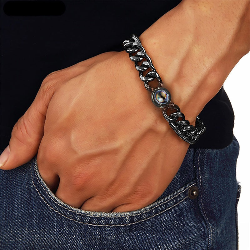 Titanium Steel Men And Women Personalized Photo Projection Unisex Bracelet Gift LUZGRAPHICJEWELRY