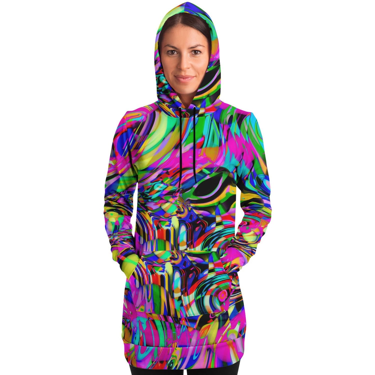 Trippy Psychedelic Colors Athletic Hoodie Dress Longline Hoodie HOO-DESIGN.SHOP