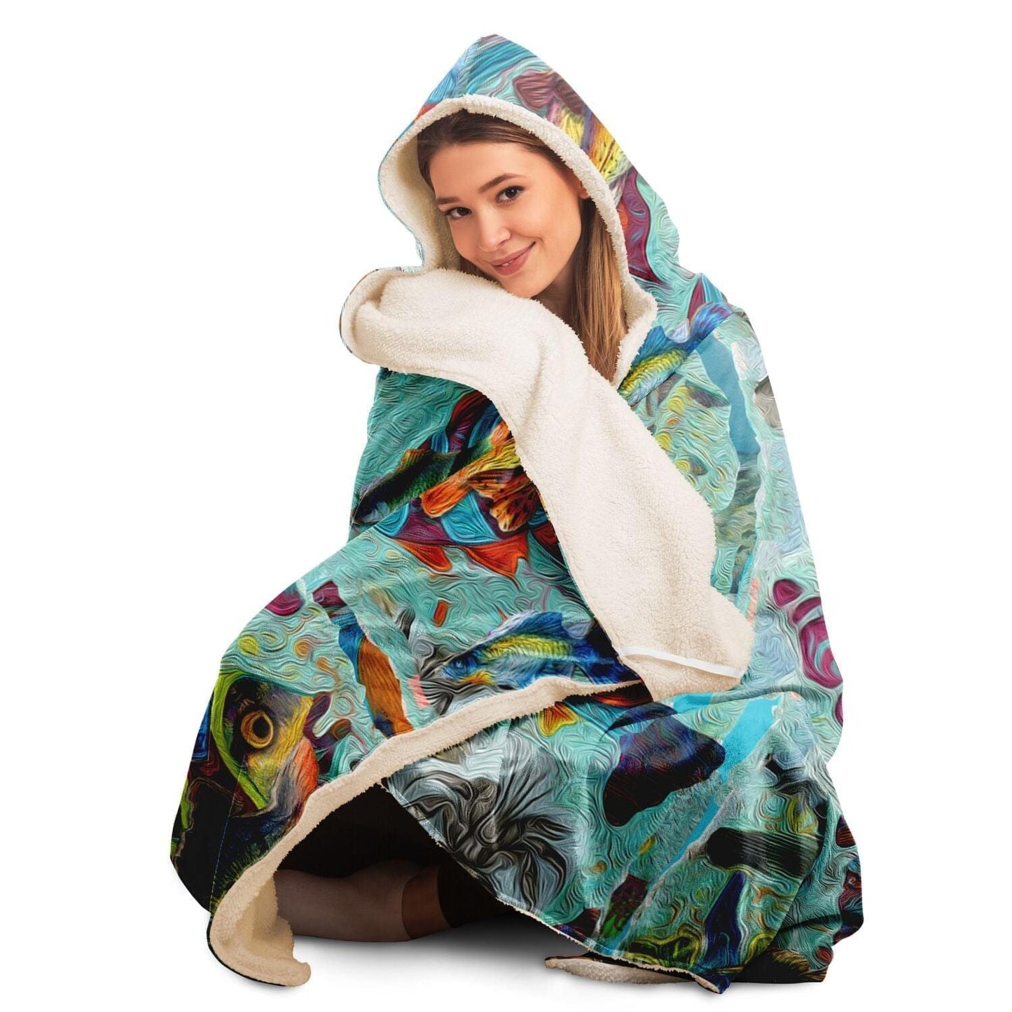 Tropical Fishes for Ocean Lovers Hooded Blanket HOO-DESIGN.SHOP