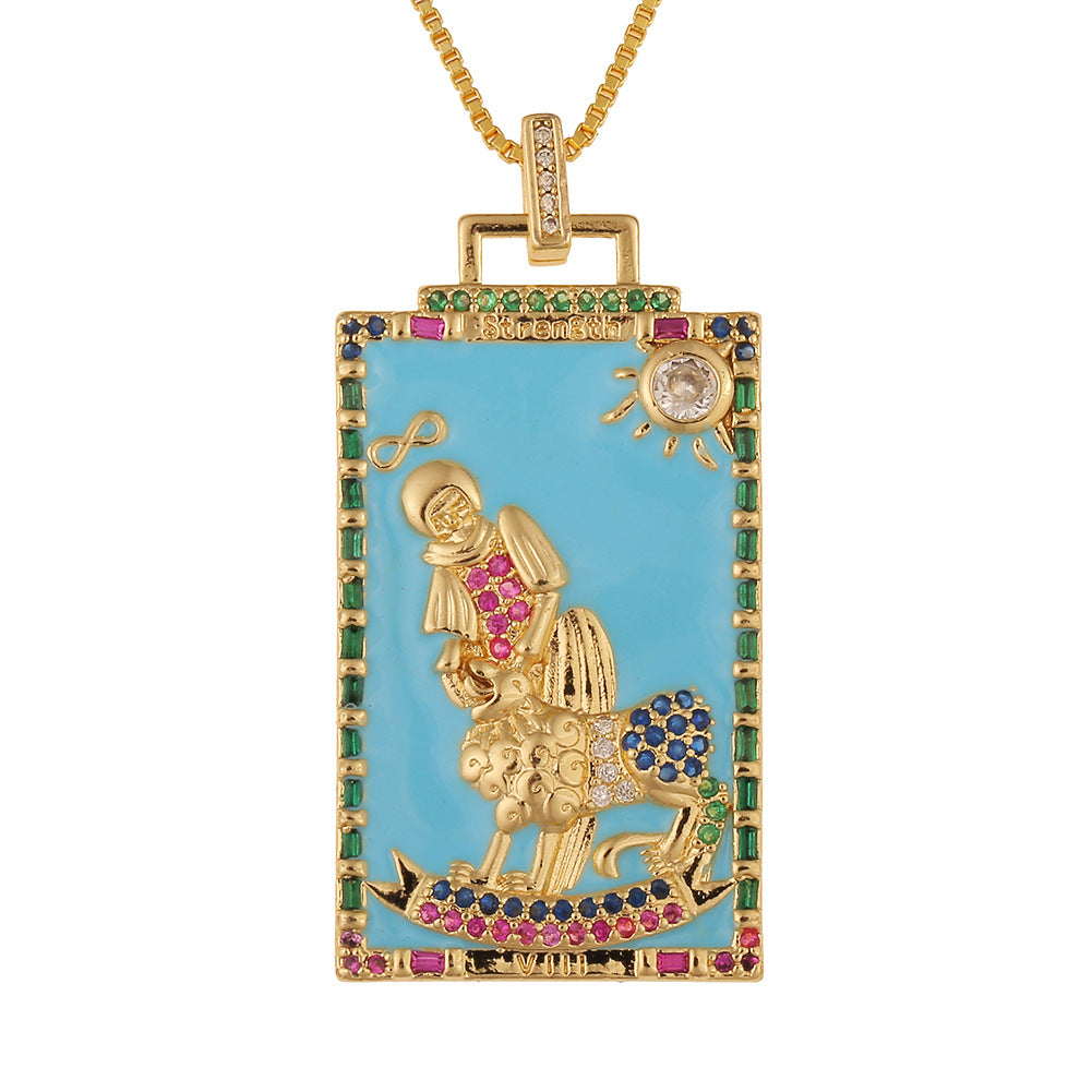Women's Temperament Fashion Drip Oil Tarot Card Pendant Necklace LUZGRAPHICJEWELRY