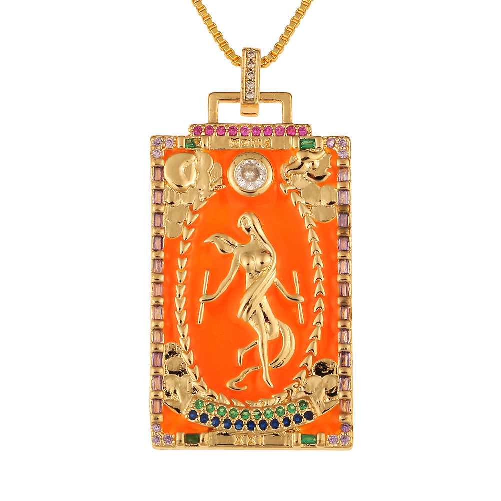 Women's Temperament Fashion Drip Oil Tarot Card Pendant Necklace LUZGRAPHICJEWELRY