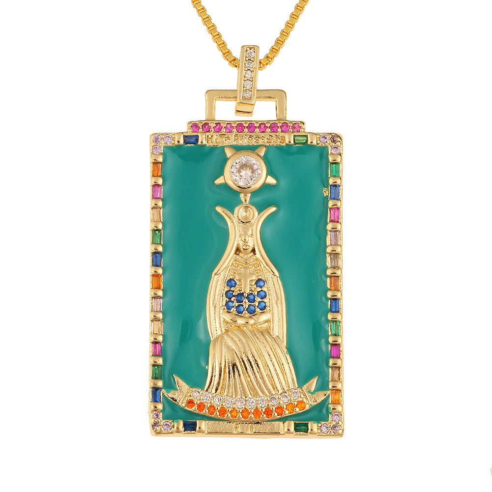 Women's Temperament Fashion Drip Oil Tarot Card Pendant Necklace LUZGRAPHICJEWELRY