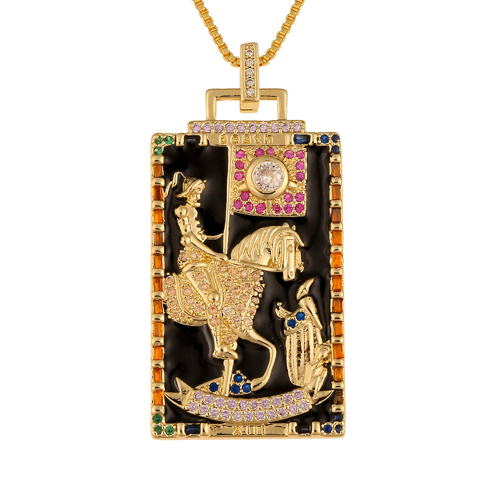 Women's Temperament Fashion Drip Oil Tarot Card Pendant Necklace LUZGRAPHICJEWELRY