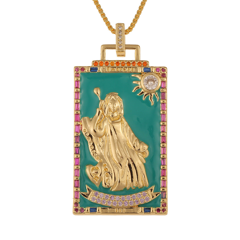 Women's Temperament Fashion Drip Oil Tarot Card Pendant Necklace LUZGRAPHICJEWELRY