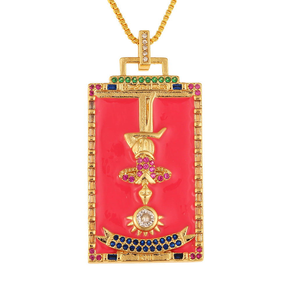 Women's Temperament Fashion Drip Oil Tarot Card Pendant Necklace LUZGRAPHICJEWELRY