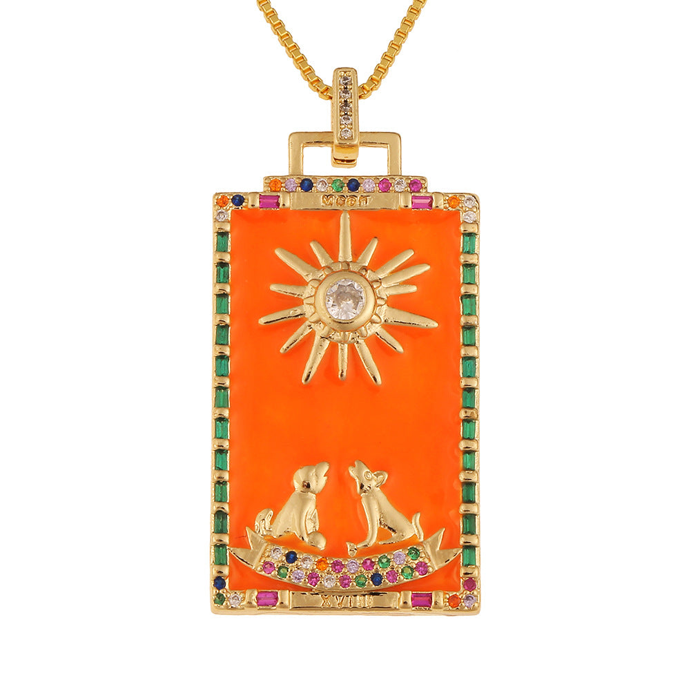 Women's Temperament Fashion Drip Oil Tarot Card Pendant Necklace LUZGRAPHICJEWELRY