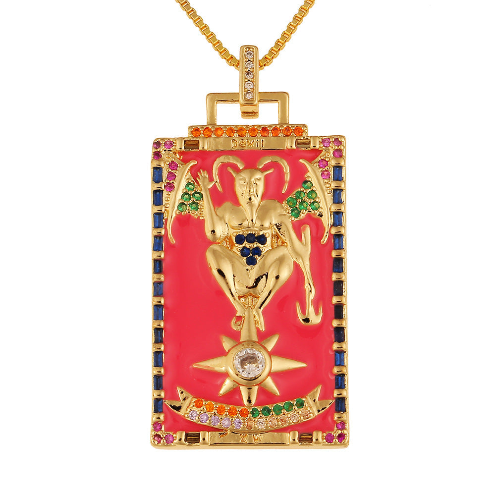 Women's Temperament Fashion Drip Oil Tarot Card Pendant Necklace LUZGRAPHICJEWELRY