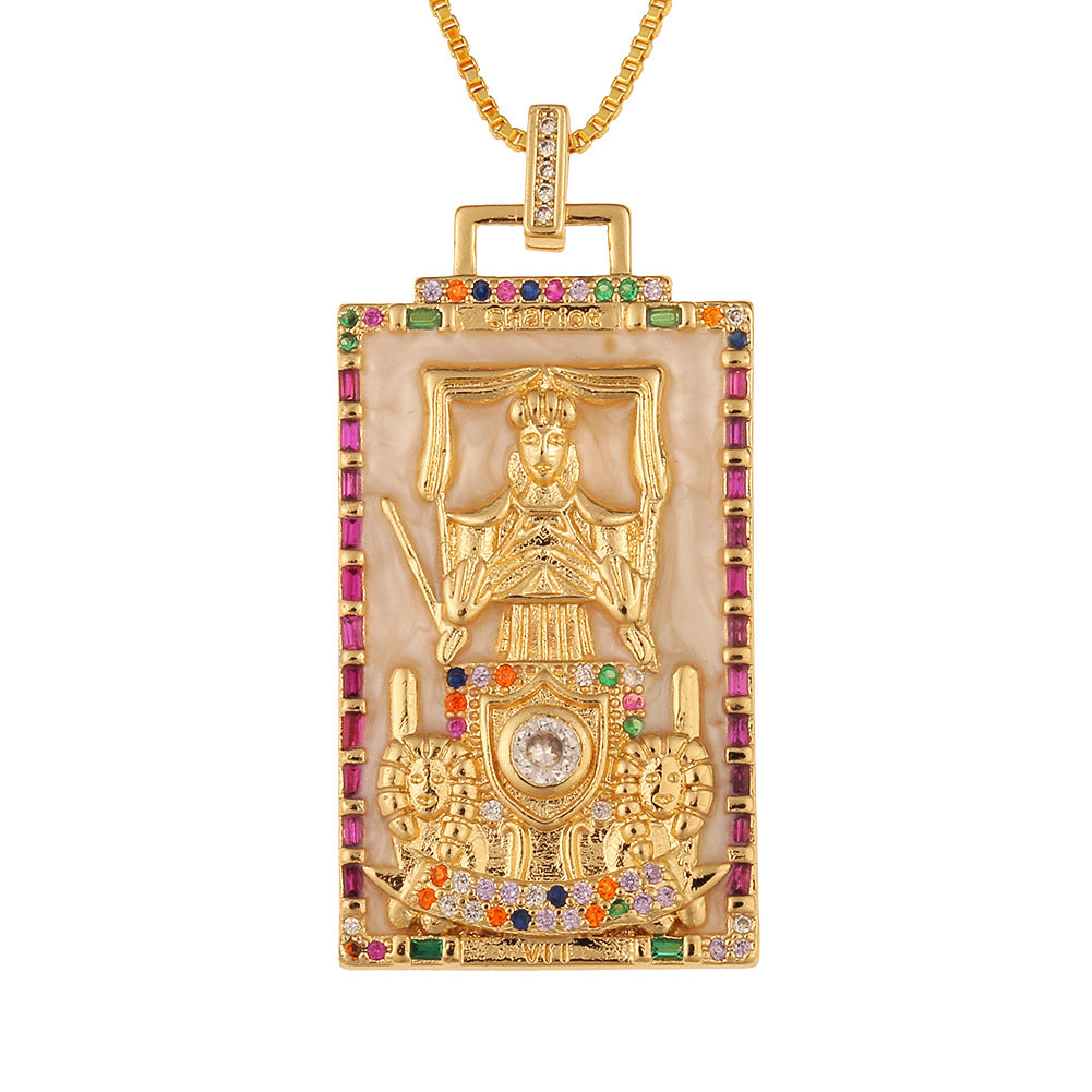 Women's Temperament Fashion Drip Oil Tarot Card Pendant Necklace LUZGRAPHICJEWELRY