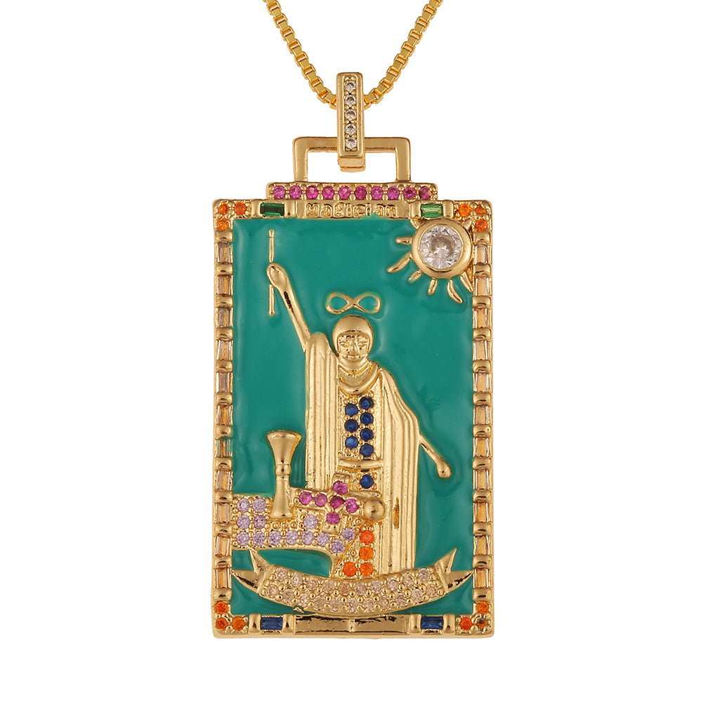 Women's Temperament Fashion Drip Oil Tarot Card Pendant Necklace LUZGRAPHICJEWELRY