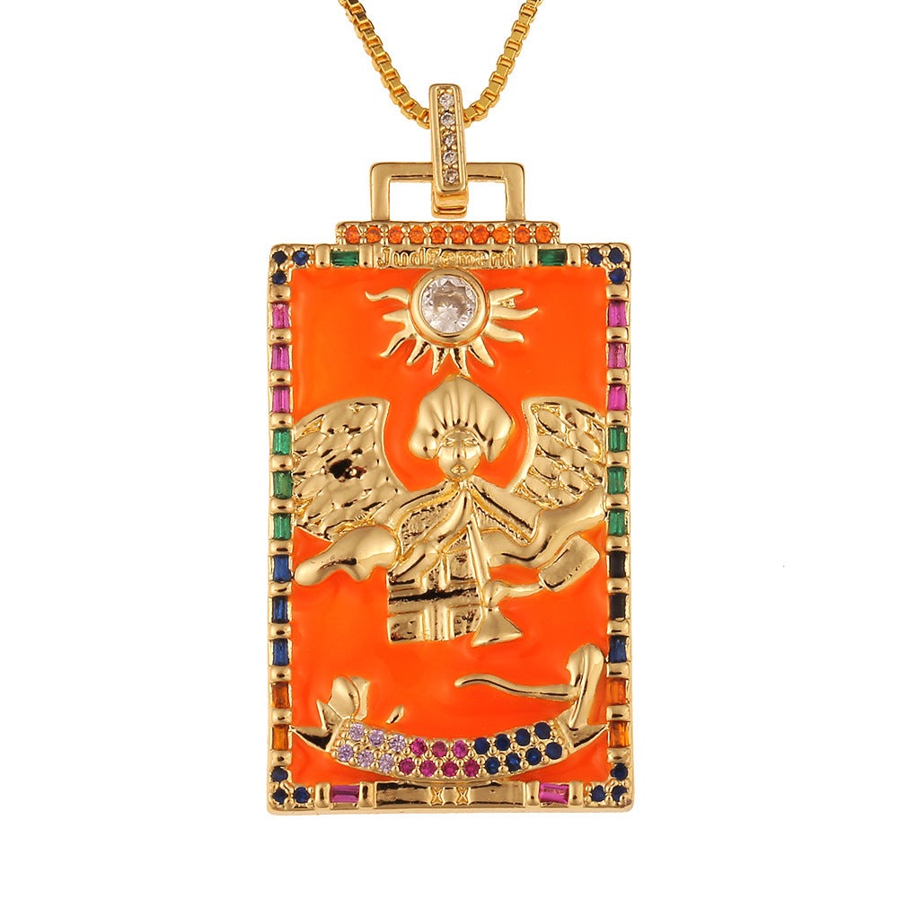 Women's Temperament Fashion Drip Oil Tarot Card Pendant Necklace LUZGRAPHICJEWELRY