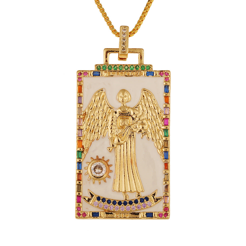 Women's Temperament Fashion Drip Oil Tarot Card Pendant Necklace LUZGRAPHICJEWELRY
