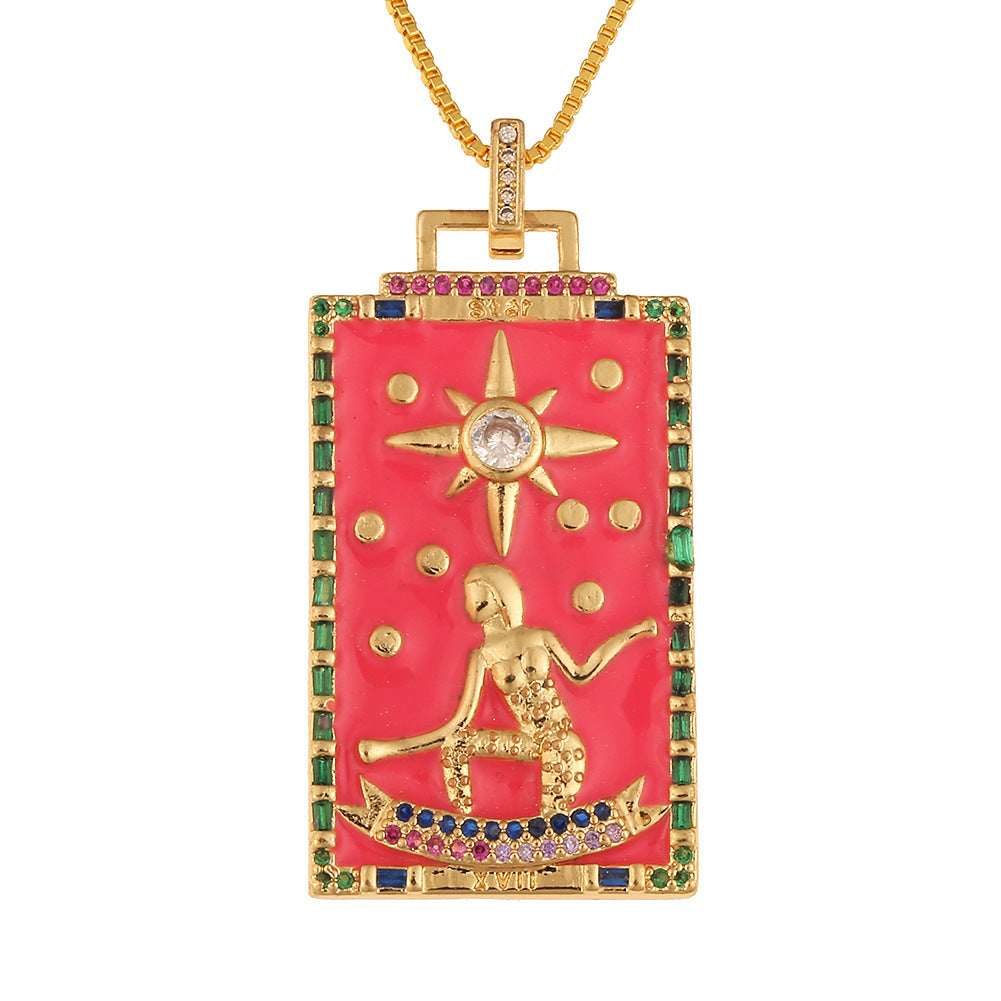 Women's Temperament Fashion Drip Oil Tarot Card Pendant Necklace LUZGRAPHICJEWELRY